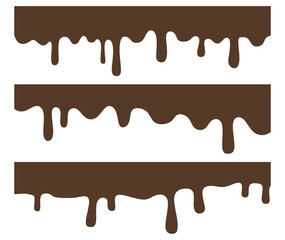Vector Illustration of Liquid Chocolate Cream or Syrup with Place for Text. Dripping dark chocolate isolated white background, seamless melted chocolate pattern