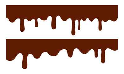 Vector Illustration of Liquid Chocolate Cream or Syrup with Place for Text. Dripping dark chocolate isolated white background, seamless melted chocolate pattern