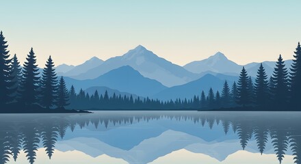 Mountain Lake Vector Illustration with Reflection