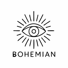 Bohemian logo vector elegant tribal outline with folk mandala symbol minimalist ethnic motif floral decoration identity for handmade product branding creative business or visual boutique