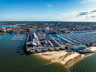Marina and Beach in Arcachon from a drone, Arcachon, Gironde, France, Europe
