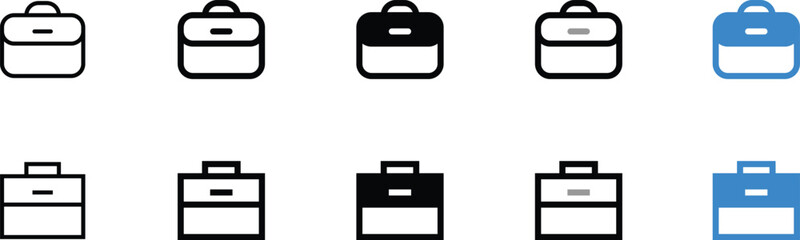 Set of Flat Line Business Briefcase and File Icons