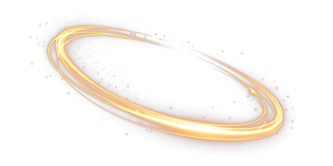 Neon, ring, circle, glowing, gold light swirl in a vibrant PNG. This modern orange shimmer emits electric energy, forming a transparent PNG Overlay for abstract posters or futuristic banner design © slavo484