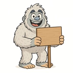 Yeti with a blank sign, illustration on white background