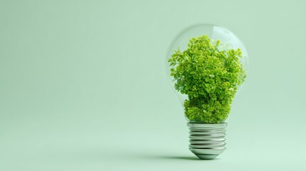 Eco-Friendly Concept with Green Plant Inside Light Bulb on Green Background