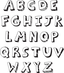 pattern alphabet doodle vector, hand drawn decorative letters and numbers sketch, creative black and white typeface illustration

