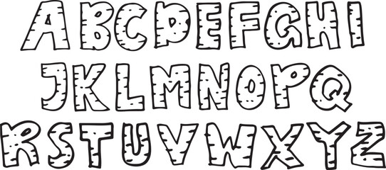 pattern alphabet doodle vector, hand drawn decorative letters and numbers sketch, creative black and white typeface illustration

