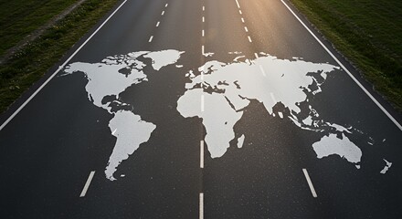 Global Journey: World Map on Asphalt Road