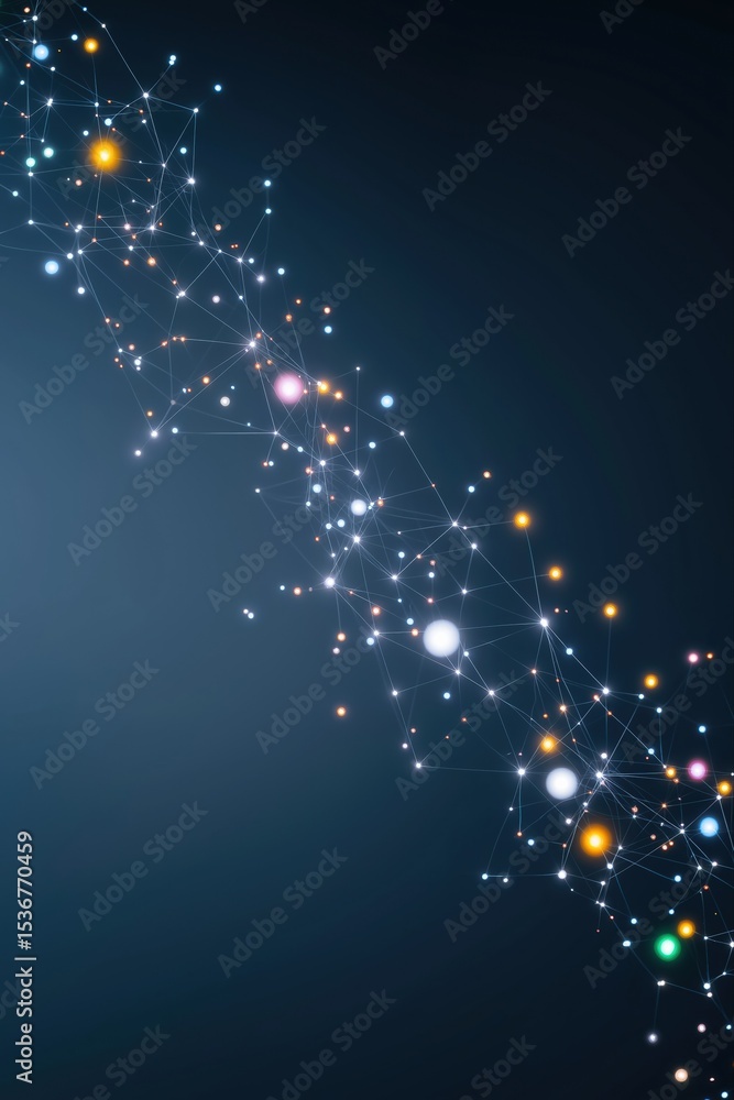 Poster a blue background with a line of stars in the middle. the stars are of different colors and sizes