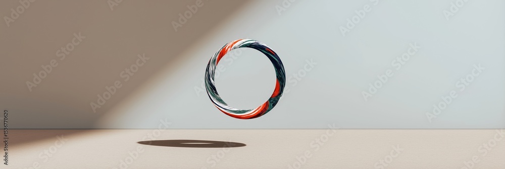 Poster Floating colorful ring in minimalistic setting with shadow play