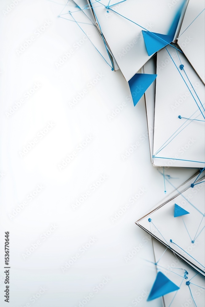 Poster abstract geometric design with blue triangles and lines on white background
