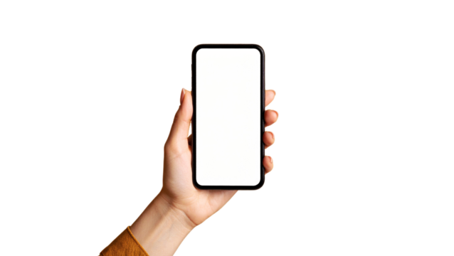 Hand holding a smartphone with a blank screen for business communication