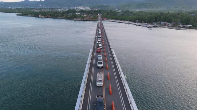 San Juanico Bridge traffic problems as the bridge undergoes repair between leyte and samar philippines