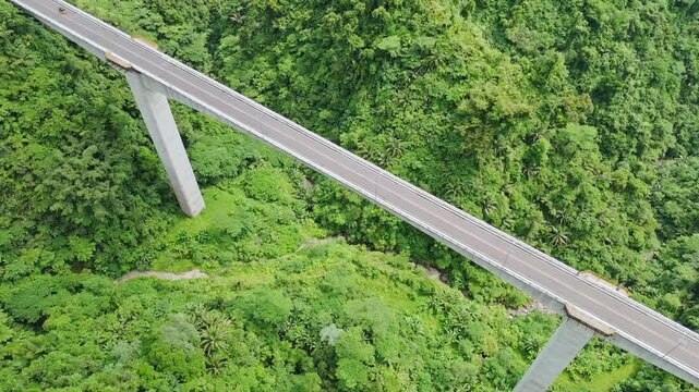 High-Altitude Shot of Agas-Agas Prestressed Concrete Bridge Crossing Agas River Gorge
