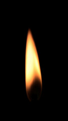 Close-up of Isolated Straight Quiet and Perfect Candle Flame with a Soft Wave on a Black Background