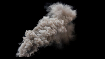 Large and dense Plume of mostly White Smoke spreading and billowing upwards with lots of turbulences on a Black Background