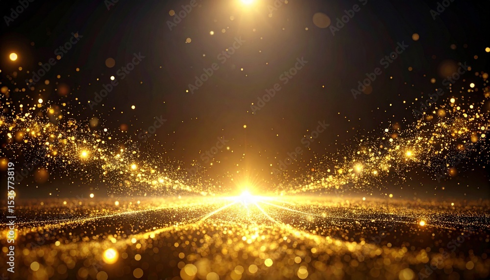 Poster abstract background featuring a bright light in the dark with glowing particles and bokeh
