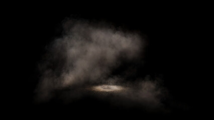 Cloud of dust spreading around a circular area of lighter particles in the center on a black background