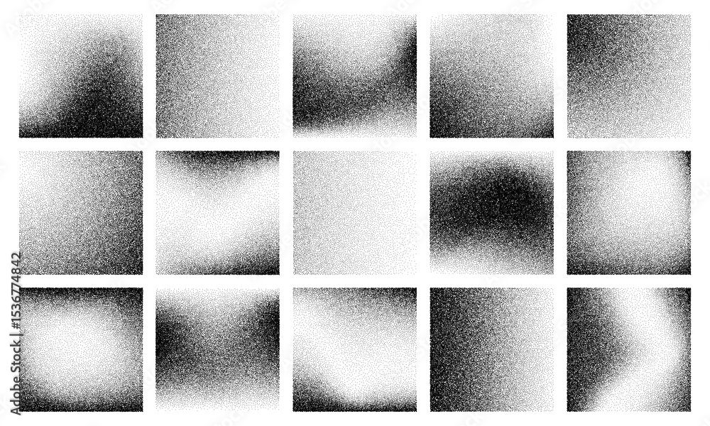 Aufkleber Square gradient noise grain background. Vector stipple texture pattern with halftone shadow effect and soft fading gradient. Abstract monochrome backdrops with black and white gritty pointillism