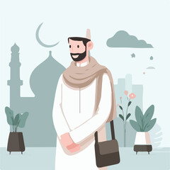 image of a man dressed in Muslim clothing with a simple and minimalist flat design using a white background