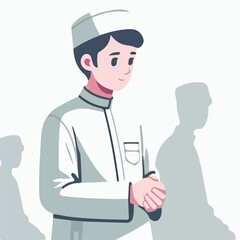 image of a man dressed in Muslim clothing with a simple and minimalist flat design using a white background