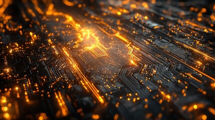 Futuristic circuit board with glowing pathways