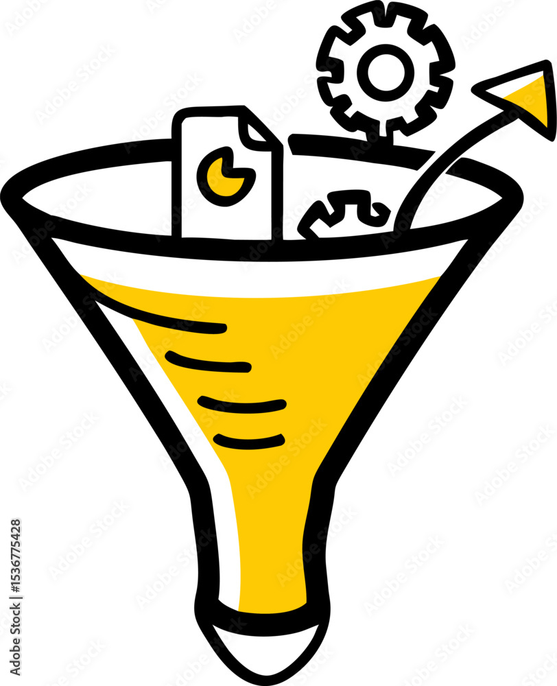 Poster silhouette of funnel filtering multiple tasks workflow diagram
