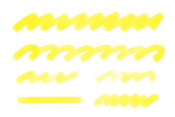 手描きの水彩風アンダーラインのベクターイラストセット　黄色