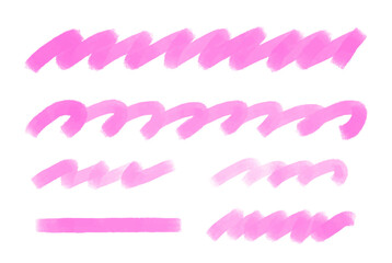 手描きの水彩風アンダーラインのベクターイラストセット　ピンク