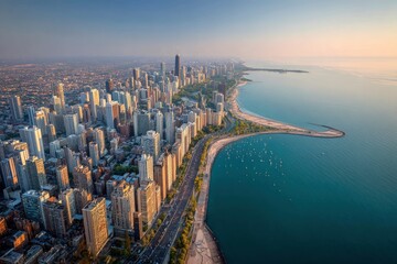 Cityscape view Chicago skyline lakefront  buildings