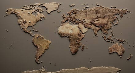 Textured World Map: A 3D Topographic Relief