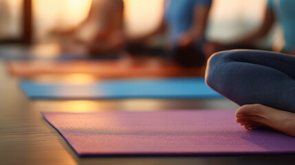 Yoga Stretching Class in a Gym with Warm Lighting