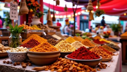 Vibrant Spices on Display at a Colorful Marketplace with Rich Textures and Natural Ingredients