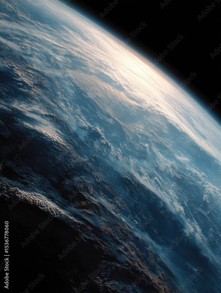 Poster earth from space with atmospheric perspective, showcasing environmental awareness and global interco