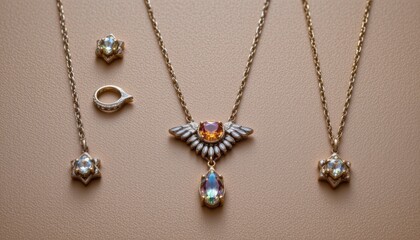 Elegant Jewelry Set Featuring Gold Necklace and Matching Earrings with Brilliant Gemstones