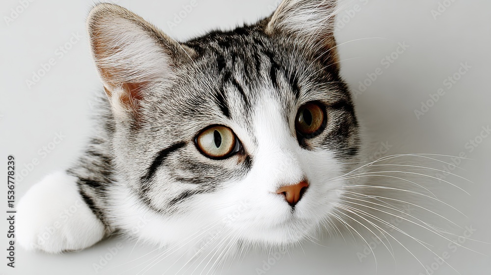 Poster adorable tabby kitten peeking over edge, representing playfulness and pet adoption : generative ai