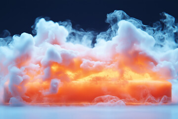 In a dark environment, vibrant smoke swirls around a glowing object, creating a captivating visual effect that mesmerizes the viewer