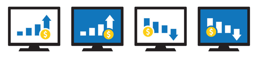 Financial report on computer  monitor icon. Graph report on monitor icon, vector illustration