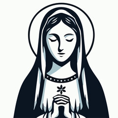image of the Virgin Mary with a simple and minimalist flat design using a white background