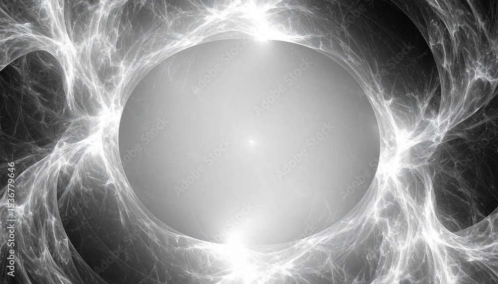 Poster abstract fractal representation of a white sphere surrounded by a deep black background