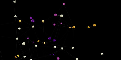 Colorful geometric shapes connected by lines, representing network, technology, or connection.