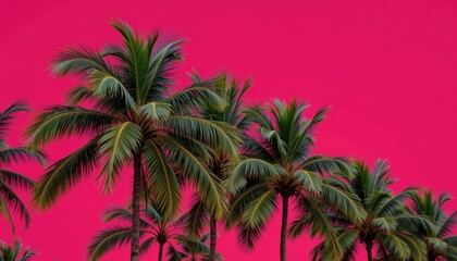 Vibrant Silhouette of Palm Trees Against a Bold Pink Sky During Summer Night