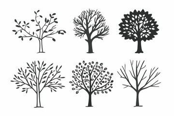 set of trees silhouettes