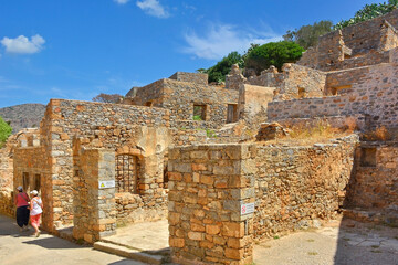 The abandoned old  buildings leper station  on the island of Spinalonga, Greece. It was used as a leper colony from 1903 to 1957. Now a popular tourist destination.