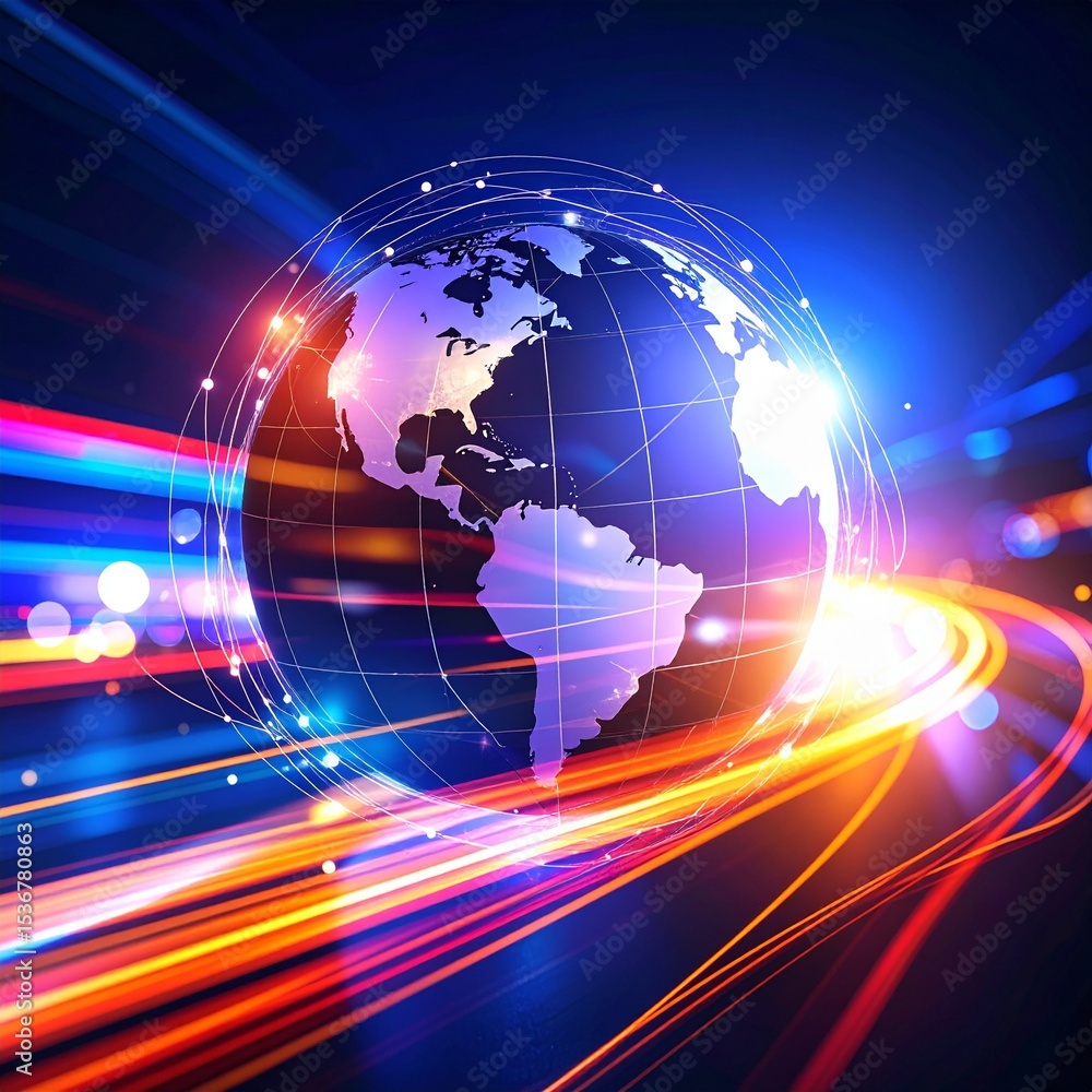 Poster abstract globe surrounded by a bright light trail creating a stunning visual experience