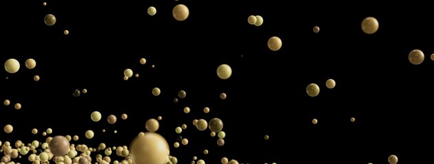 Beautiful abstract background with many beige and brown spheres falling on a black background. Perfect for presentations or websites.