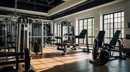 Gym equipments in modern gym.