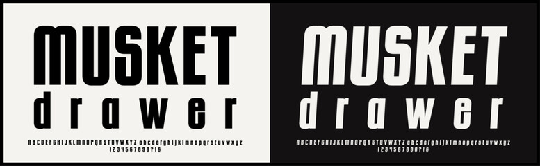 Condensed sans serif vector font. Alphabet vector with uppercase, lowercase, and number. Tall and bold typography. 