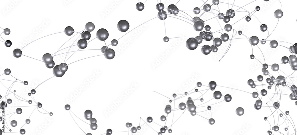 Poster Stock photo of an abstract network connection with silver spheres and thin lines.  Ideal for technology, communication, and connection concepts.