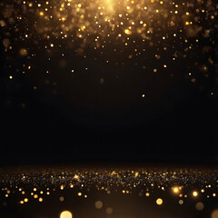 Golden sparkling abstract background with shimmering particles, elegant dark wallpaper texture, bright modern light design pattern for luxury decorative art surface ai